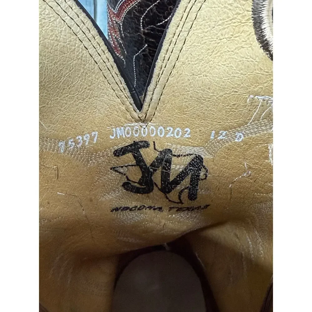 JM Western Cowboy Boots Brown Leather Square Toe Men's Size 12D Texas